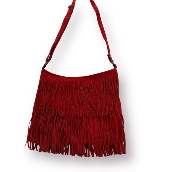🛍️SALE🛍️ Vintage Women’s 100% Genuine Leather Suede FRINGE CROSSBODY BAG - Picture 3 of 14